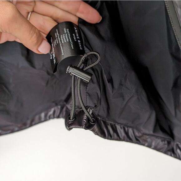 ANINE BING Gigi Black Shiny Glossy Sport Packable Windbreaker Jacket, size S - Picture 7 of 8